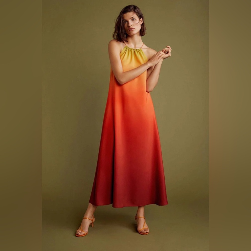 NWOT Mango Long Maxi Gala Collection Tie-Dye Ombré Dress, XS-S